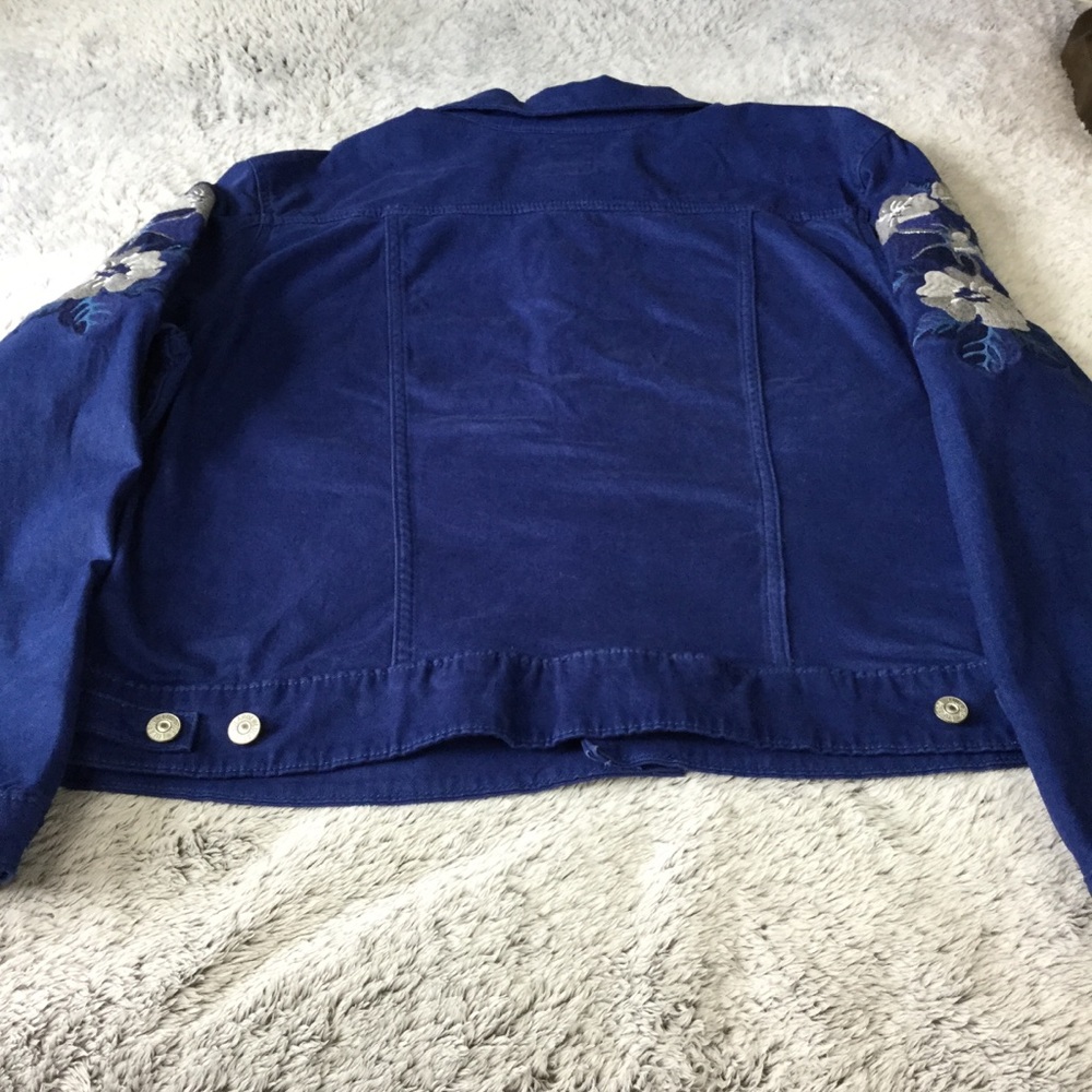 Lularoe Royal Blue Floral Embroidered Cotton Kenny Button Down Jacket woman 2X - Picture 13 of 16